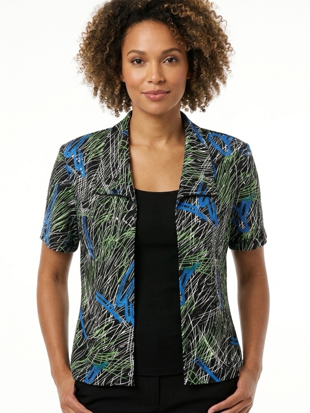 Vintage Miss Dorby Abstract Scribble Open-Front Blouse Topper Size 8P